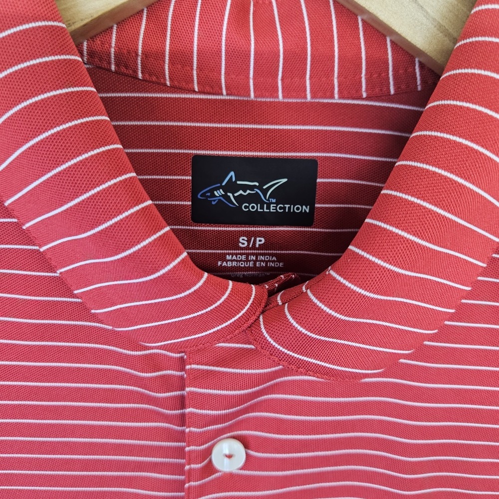 Trump Golf Polo Shirt Greg Norman Red White Striped Men's Small Play Dry - Picture 3 of 13